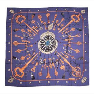 Hermes Les Cles" Purple Giant Silk Shawl Scarf 140cm